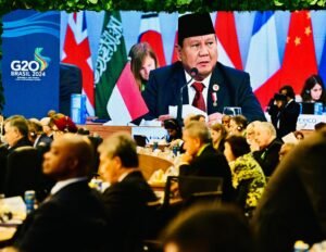 Presiden Prabowo Subianto memberikan pidato sambutan pada sesi pertama Konferensi Tingkat Tinggi (KTT) G20 yang mengangkat tema “Fight against Hunger and Poverty, di Brasil, Senin, 18 November 2024