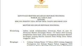 Surat Keputusan Kementerian Keuangan RI tentang insentif Dana Desa (Tangkapan Layar)