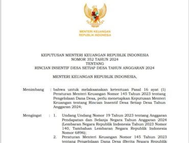 Surat Keputusan Kementerian Keuangan RI tentang insentif Dana Desa (Tangkapan Layar)