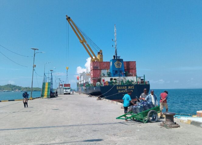
					Bongkar muat kontainer di Pelabuhan Banggai Laut, melalui pelabuhan ini jadi salah satu denyut ekonomi di daerah paling timur Provinsi Sulawesi Tengah (Foto : Nomo/ BanggaiTerkini)