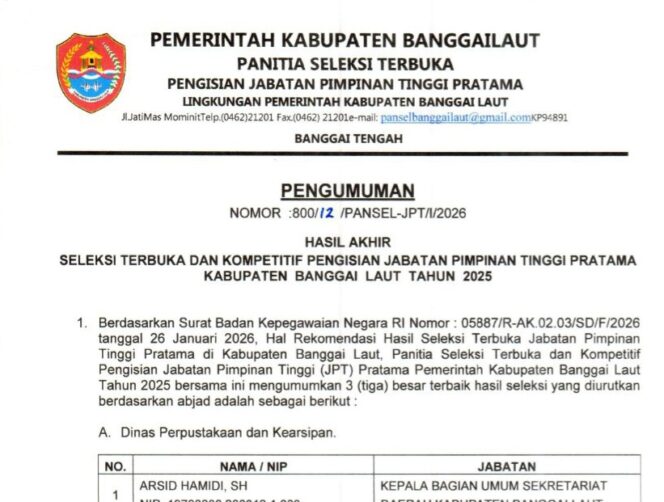 
					Hasil akhir seleksi terbuka 7 OPD (Tangkapan layar)