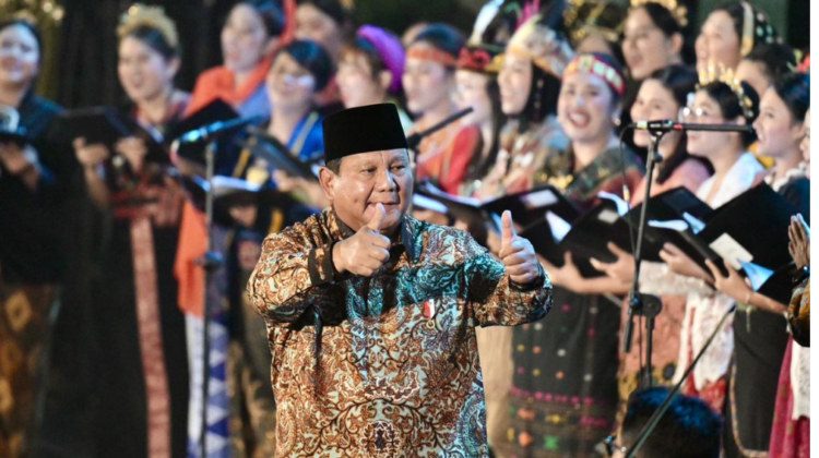Presiden Prabowo Subianto pada acara Puncak Peringatan Natal Nasional Tahun 2025 di Tennis Indoor Senayan, Jakarta, Senin (5/1/2026). (Foto: BPMI Setpres)