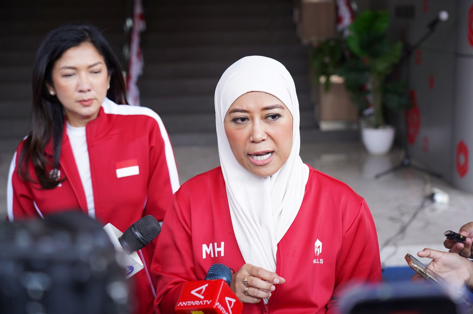 Menkomdigi Meutya Hafid di sela-sela event Meredeka Run 2026 di Jakarta